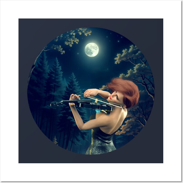 Girl play violin for the moon Wall Art by AnnArtshock